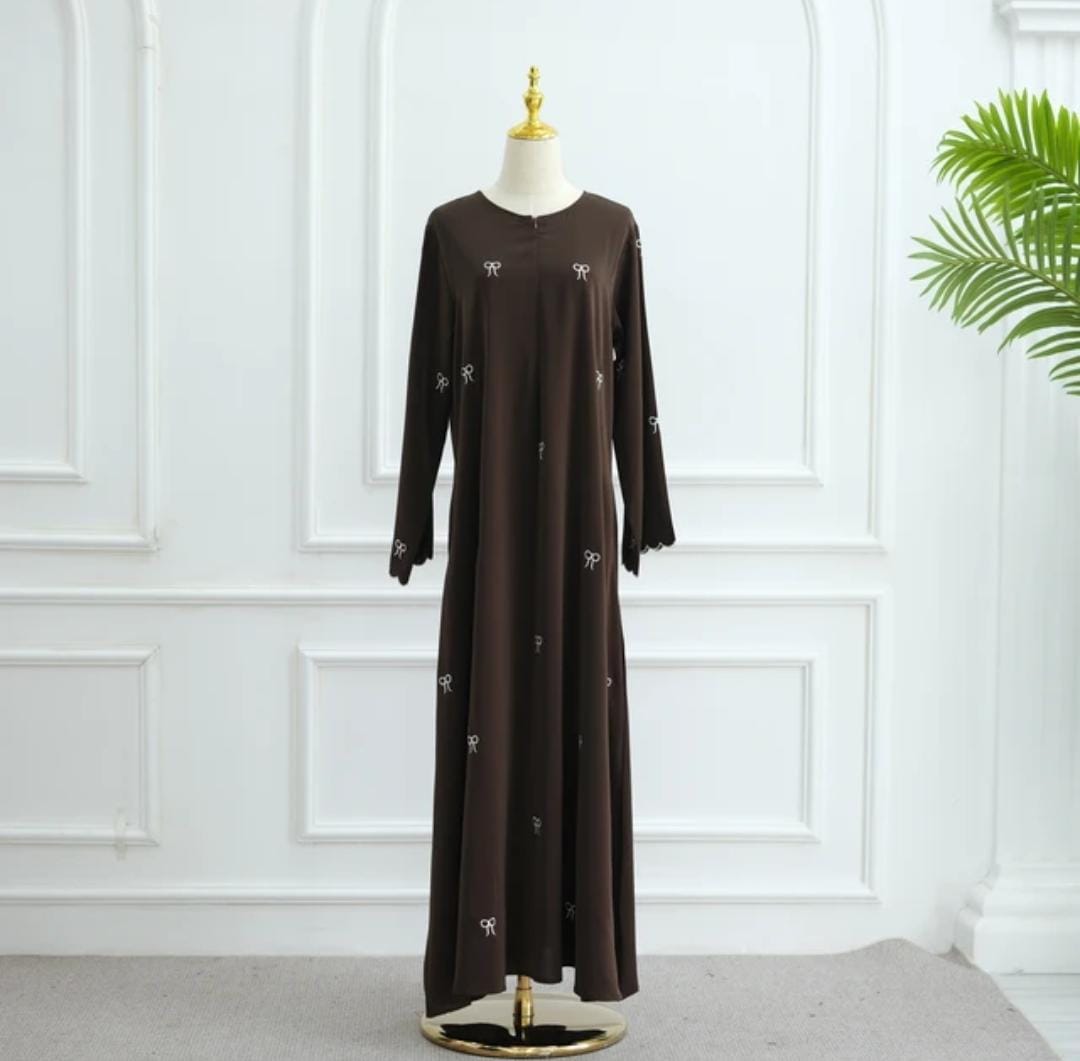 Serene Bow Abaya in Coffee