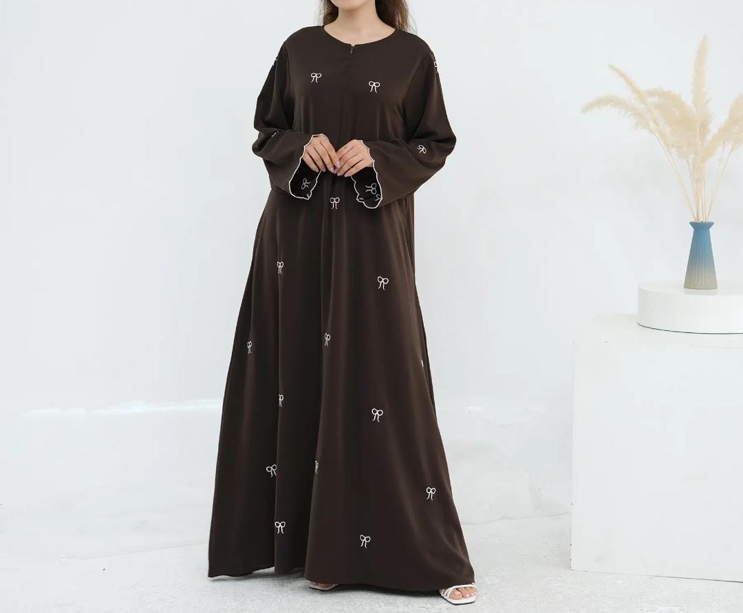 Serene Bow Abaya in Coffee