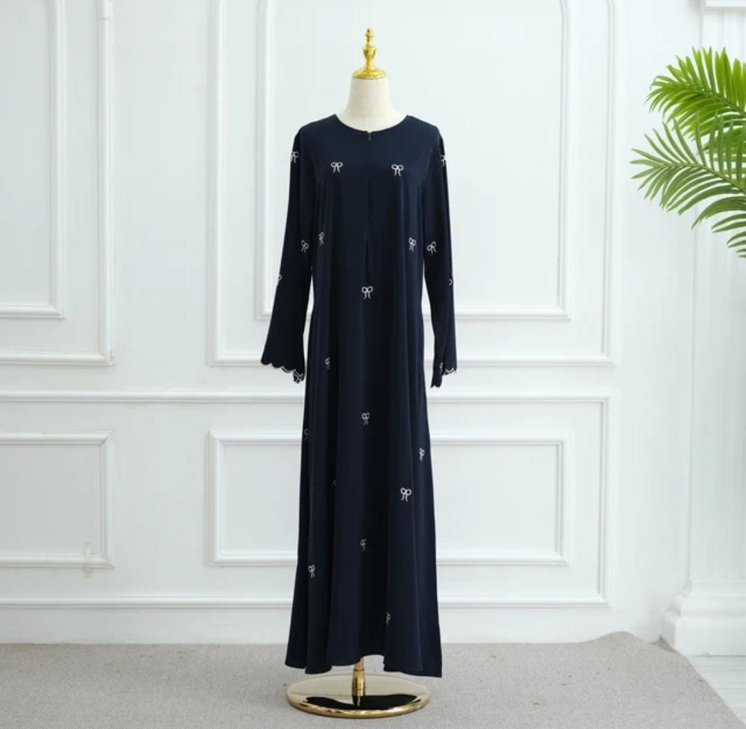 Serene Bow Abaya in Navy Blue