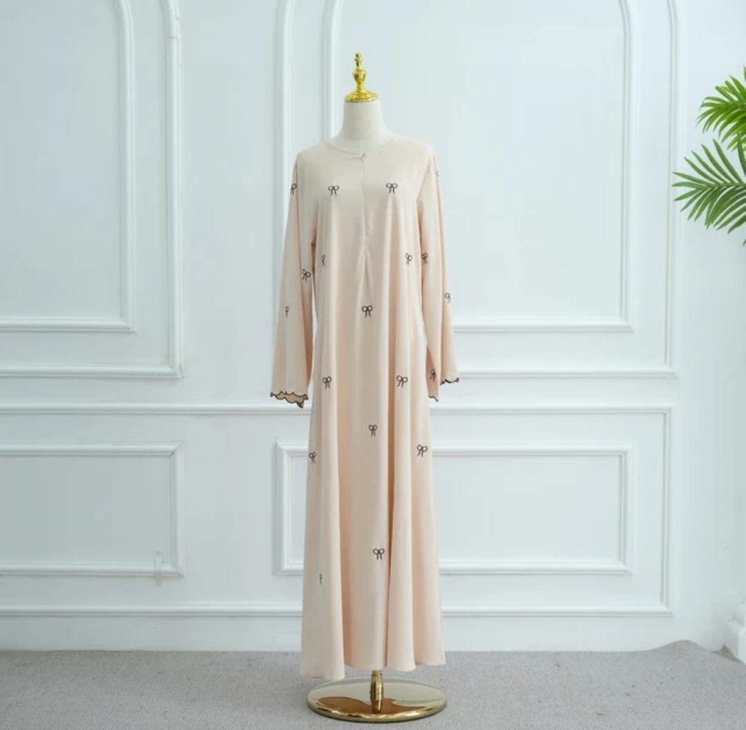 Serene Bow Abaya in Beige