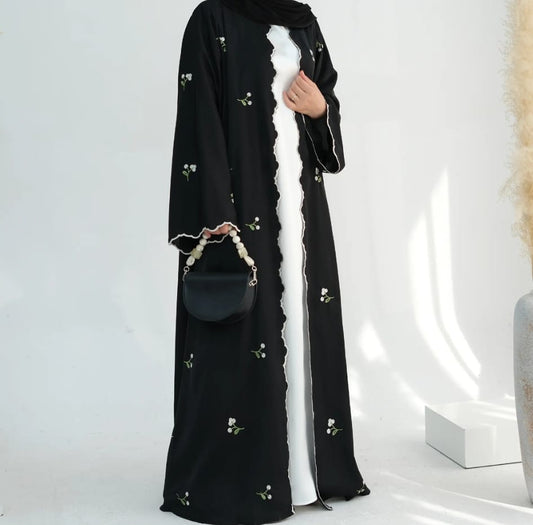 Serene Petal Abaya in Black